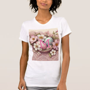 Camiseta Huevos de Pascua rosados de encaje rosado en monog
