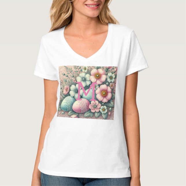 Camiseta Huevos de Pascua rosados de encaje rosado en monog (Anverso)