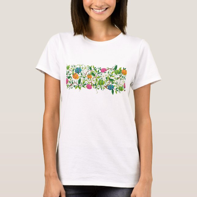 Camiseta Huevos de Pascua y tira de flores de primavera (Anverso)