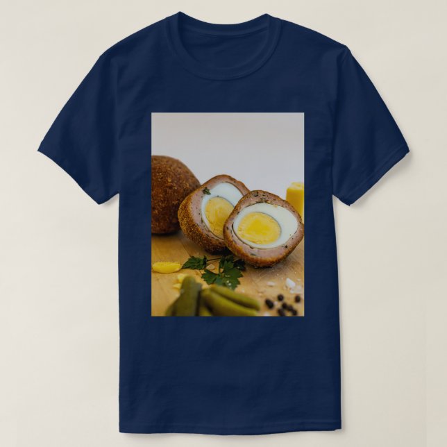 Camiseta Huevos escoceses en platillos de madera (Diseño del anverso)