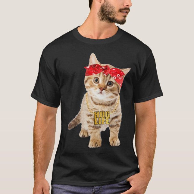 Camiseta Hug Thug Gangster Life Gold Chain Ca Gangsta Cat (Anverso)