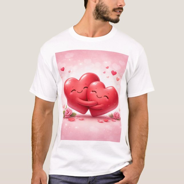 Camiseta Hugging Hearts T-Shirt | Romantic Love Shirt with  (Anverso)