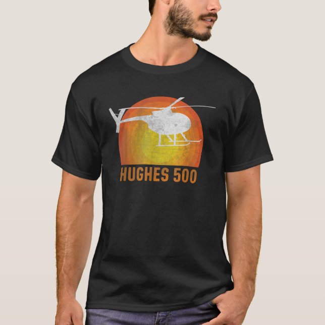 Camiseta Hughes 500 Vintage Helicóptero Pilot Silhouette Su (Anverso)