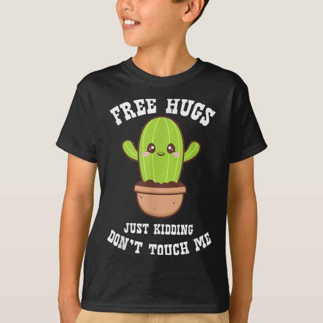 Camiseta Hugs Just Kidding Don't Touch Me Funny Cactus  (Anverso)
