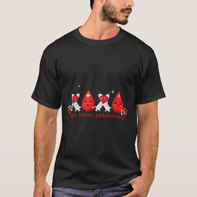 Camiseta Hugs Kiss Phlebotomy Valentines Phlebotomist Lab T (Anverso)