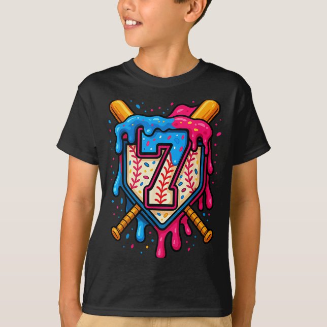Camiseta Hugvyn 7th Birthday Baseball Ice Cream Drip Number (Anverso)