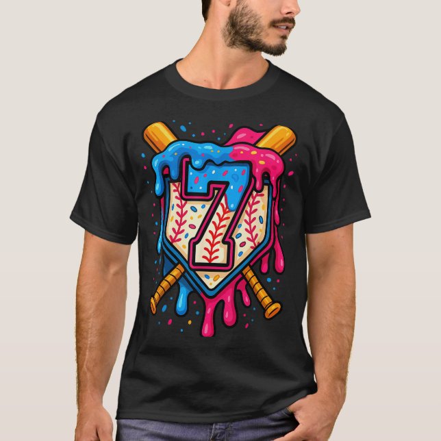 Camiseta Hugvyn 7th Birthday Baseball Ice Cream Drip Number (Anverso)