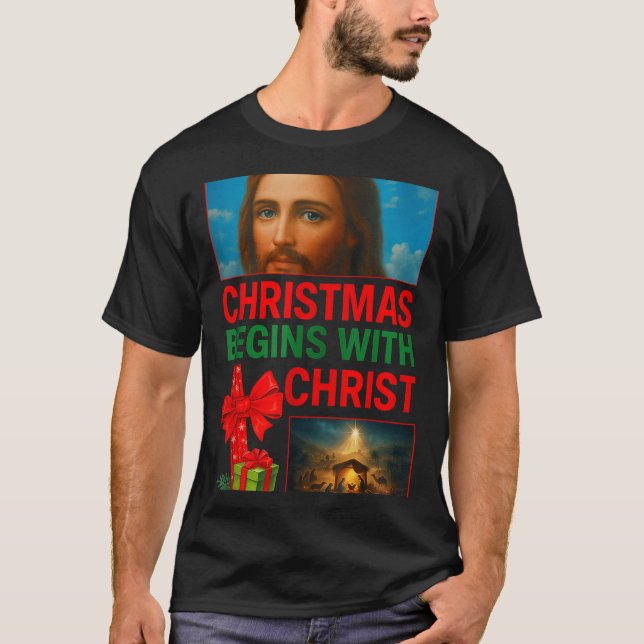 Camiseta Hugvyn Christmas Begins With Christ Jesus Cross Ch (Anverso)