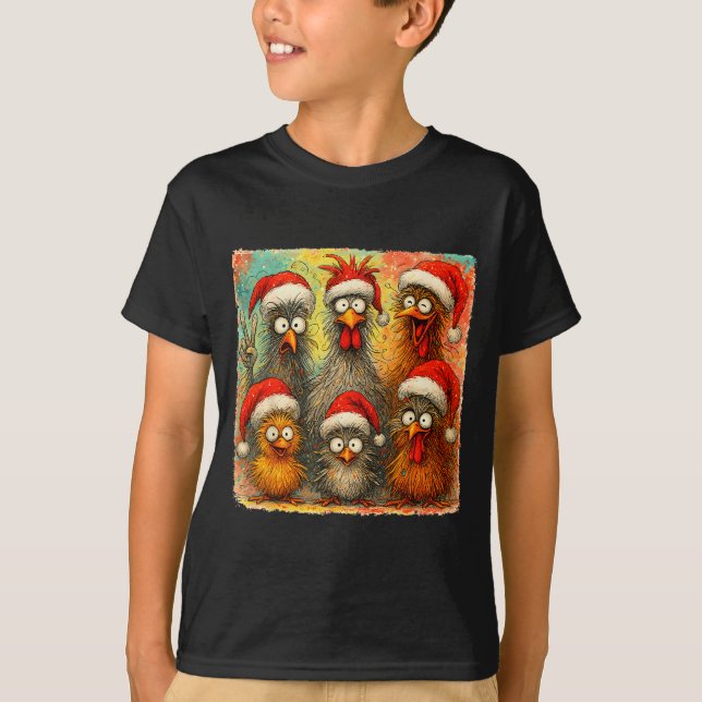 Camiseta Hugvyn Christmas Santa Chicken Crazy Eagerlys Roos (Anverso)