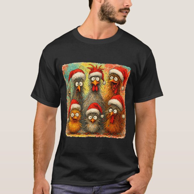 Camiseta Hugvyn Christmas Santa Chicken Crazy Eagerlys Roos (Anverso)