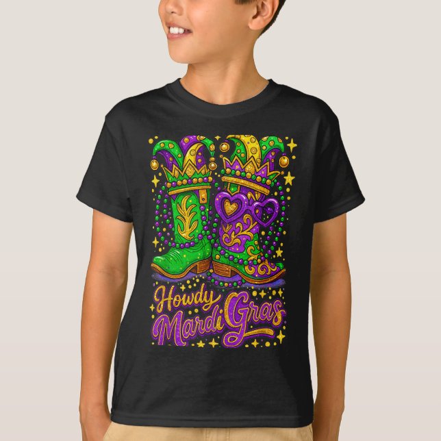Camiseta Hugvyn Howdy Mardi Gras Western Boot Cowgirl Louis (Anverso)