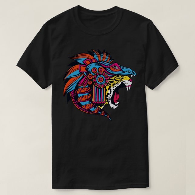 Camiseta Huichol Aztec Jaguar Head (Diseño del anverso)