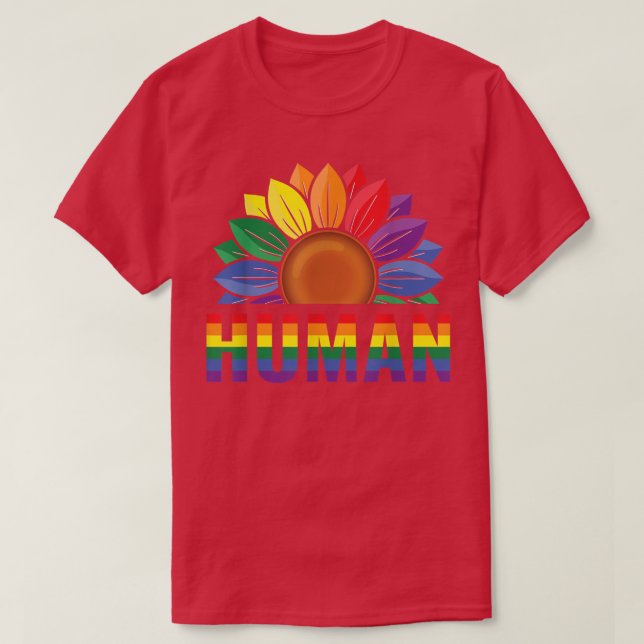 Camiseta Human Gay Sunflower Pride Rainbow Proud Support Eq (Diseño del anverso)