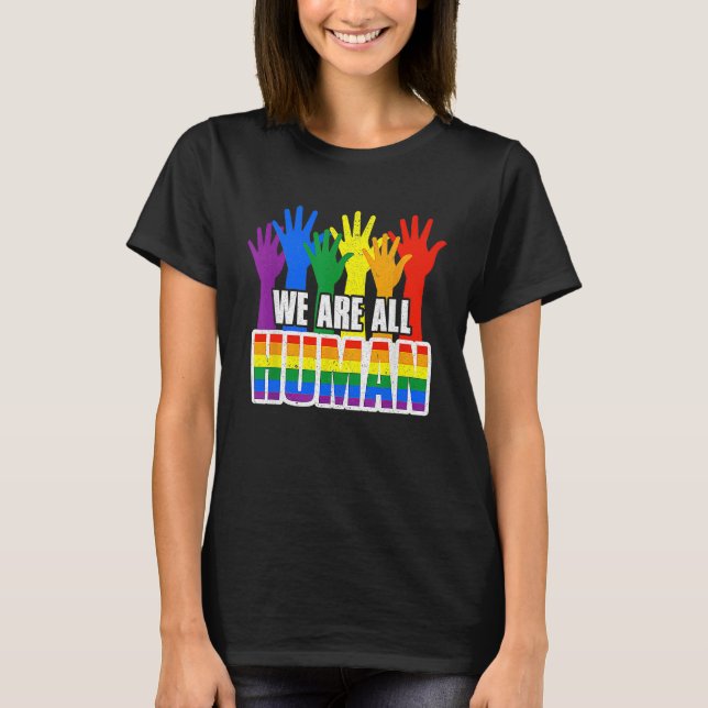 Camiseta Human Pride Month Rainbow LGBT Flag Lesbian Trans  (Anverso)