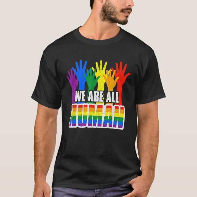 Camiseta Human Pride Month Rainbow LGBT Flag Lesbian Trans  (Anverso)