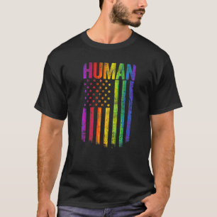 Camiseta HUMAN Rainbow LGBT Flag Gay Pride Mes Estadouniden