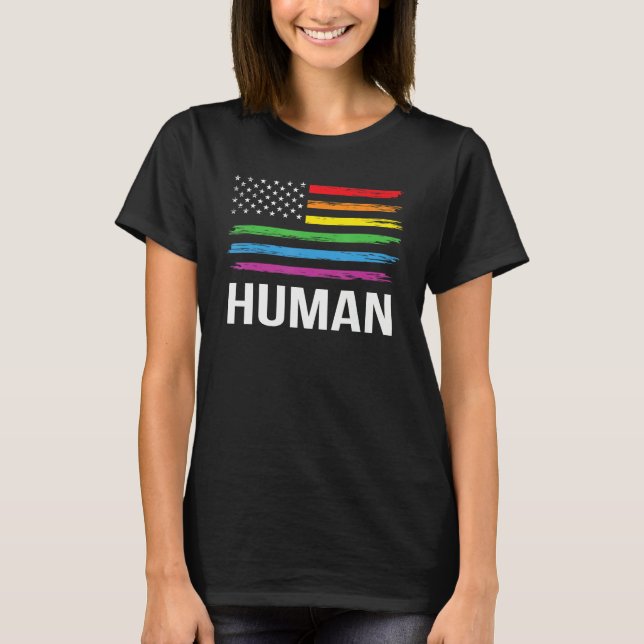 Camiseta HUMAN Rainbow LGBT Flag Gay Pride Month Lesbian (Anverso)