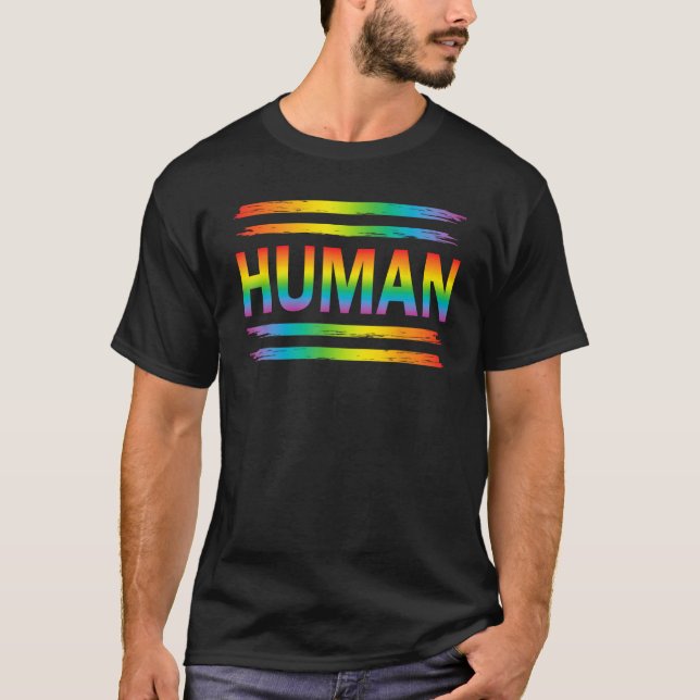 Camiseta HUMAN Rainbow LGBT Flag Gay Pride Month Lesbian (Anverso)