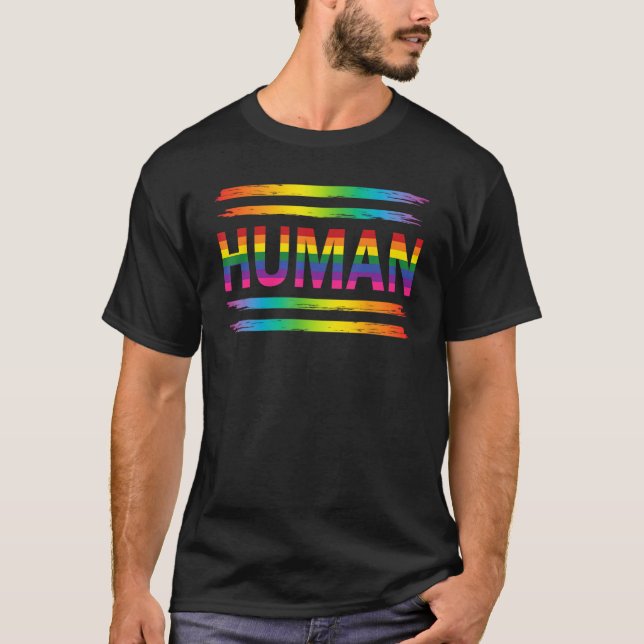 Camiseta HUMAN Rainbow LGBT Flag Gay Pride Month Lesbian 3 (Anverso)