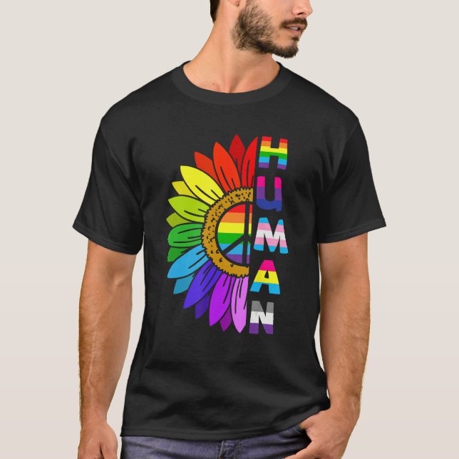 Camiseta HUMAN Rainbow LGBT Flag Gay Pride Month Lesbian 8 (Anverso)