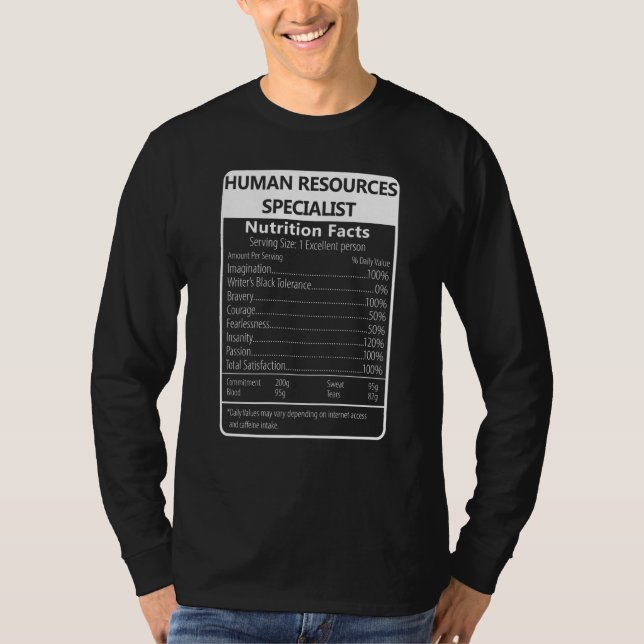 Camiseta Human Resources Specialist Nutrition Facts (Anverso)