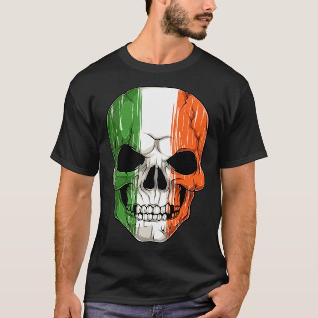 Camiseta Human Skull Head With Irish Flag Pattern St Patric (Anverso)
