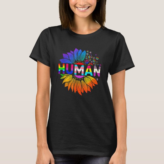 Camiseta Human Sunflower Rainbow LGBT Flag Gay Pride Proud  (Anverso)