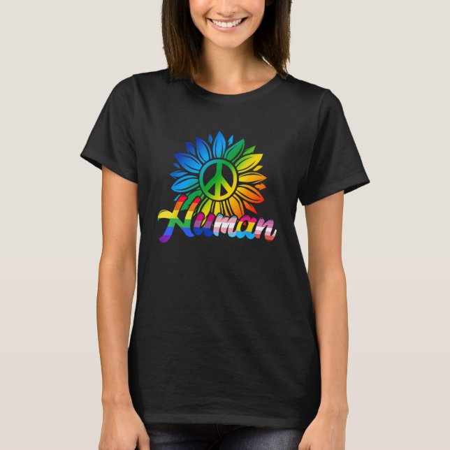 Camiseta Human Sunflower Rainbow LGBT Flag Gay Pride Proud  (Anverso)