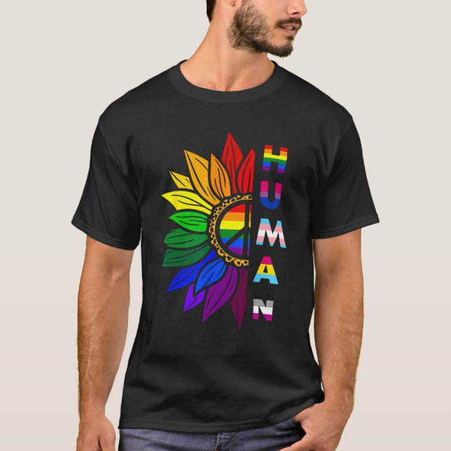 Camiseta Human Sunflower Rainbow LGBT Flag Gay Pride Suppor (Anverso)