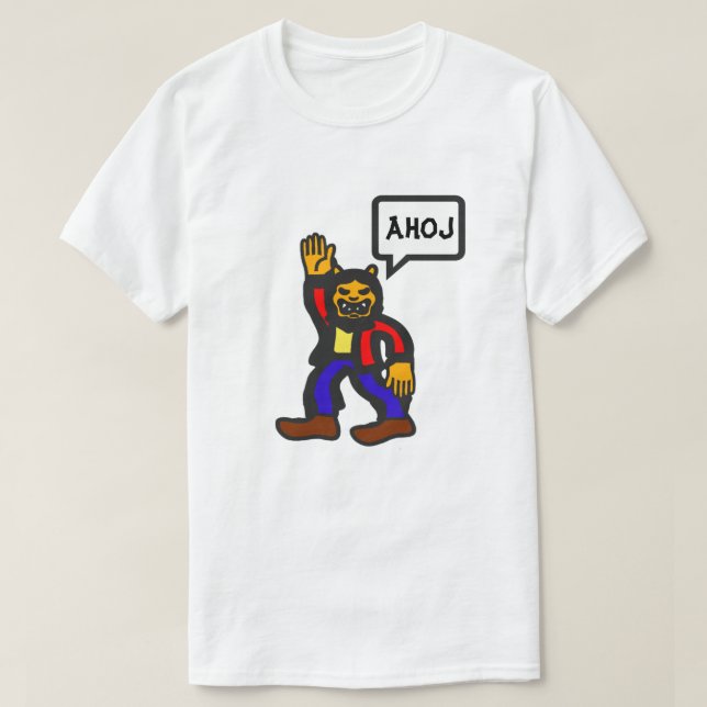 Camiseta Humanioide extranjero y palabra checa ahoj (Diseño del anverso)