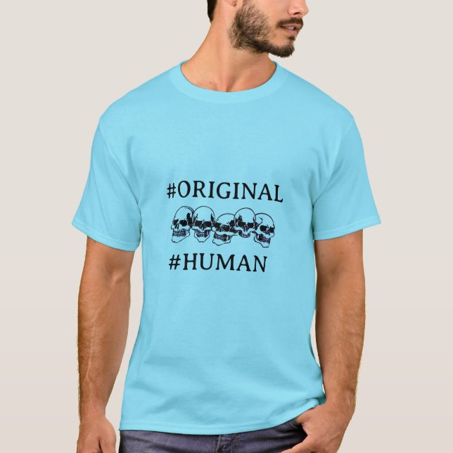CAMISETA #HUMANO CON CALAVERAS EN AZUL (Anverso)