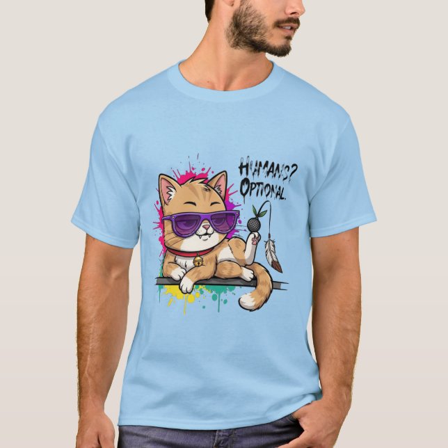 Camiseta ¿Humanos? Opcional – Gato Genial con Gafas de Sol  (Anverso)