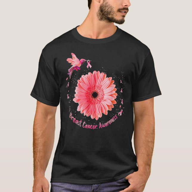 Camiseta Hummingbird Bird Pink Daisy Breast Cancer Awarenes (Anverso)