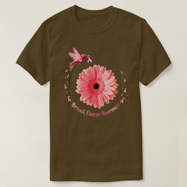 Camiseta Hummingbird Cáncer De Mama De Cinta Rosa De Giro (Diseño del anverso)