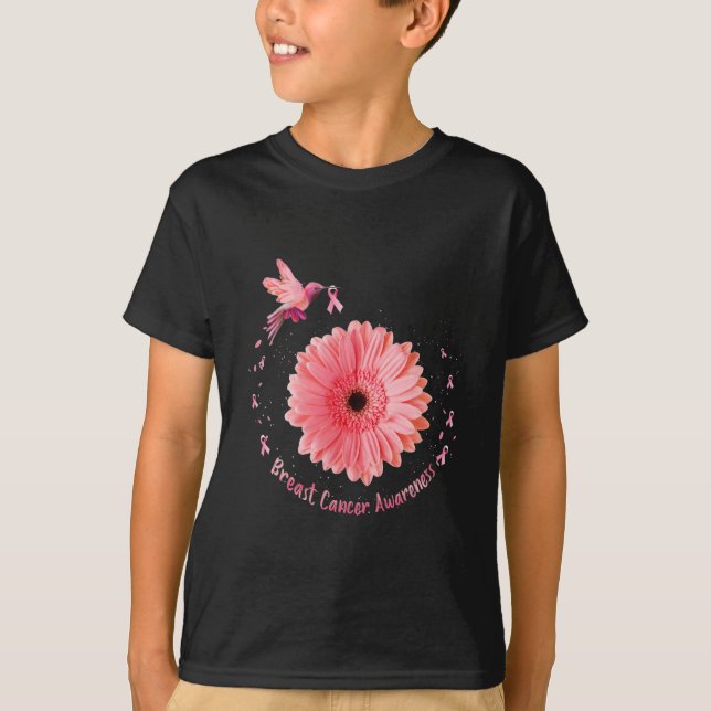 Camiseta Hummingbird Cáncer De Mama De Cinta Rosa De Giro (Anverso)