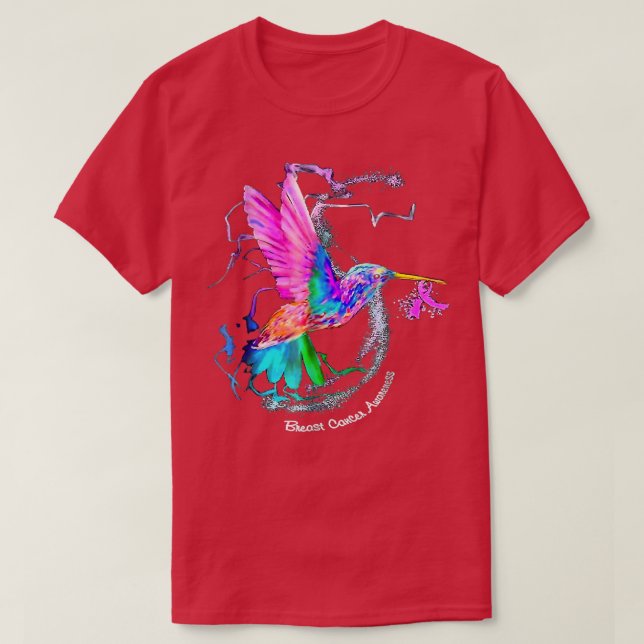 Camiseta Hummingbird Cáncer De Mama De Cinta Rosa De Giro (Diseño del anverso)