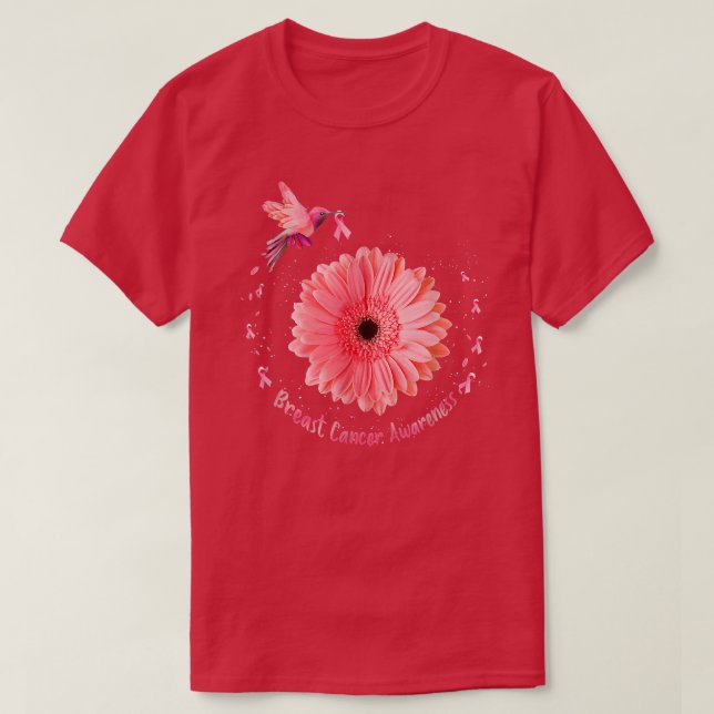 Camiseta Hummingbird Cáncer De Mama De Cinta Rosa De Giro (Diseño del anverso)