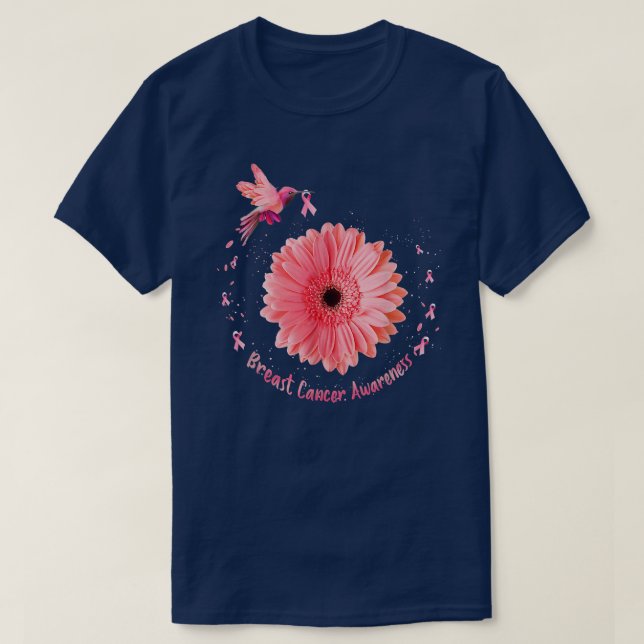 Camiseta Hummingbird Cáncer De Mama De Cinta Rosa De Giro (Diseño del anverso)