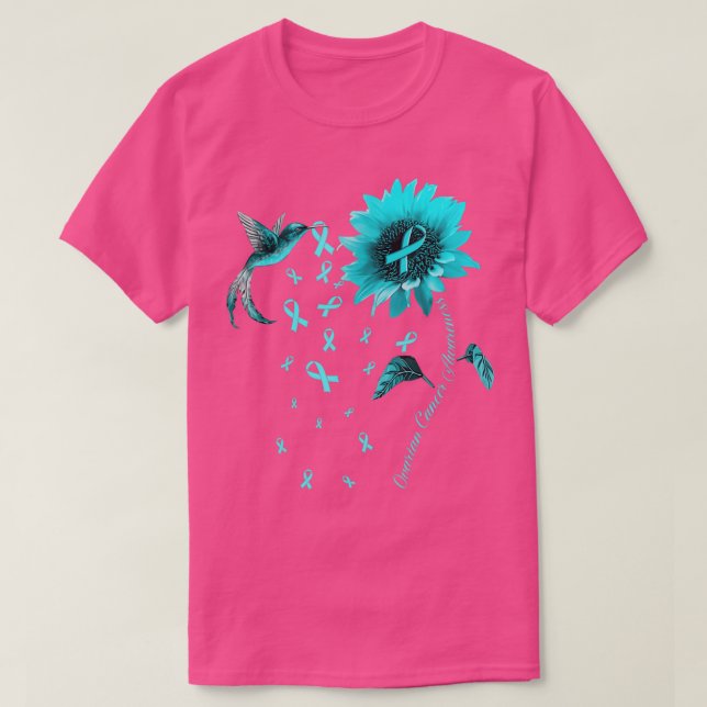 Camiseta Hummingbird Cáncer de Ovario de Cinta Verde azulad (Diseño del anverso)