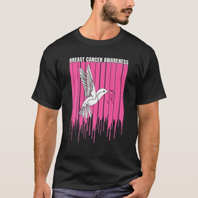 Camiseta Hummingbird Cinta rosada de cáncer de mama en guer (Anverso)