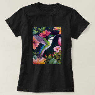 Camiseta Hummingbird Colorful Flowers Art