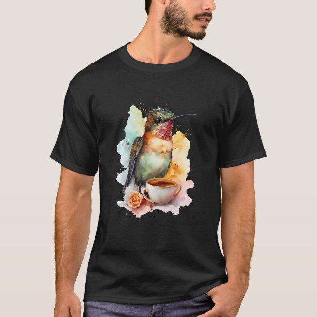 Camiseta Hummingbird con café estilo acuarela (Anverso)
