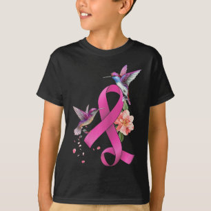 Camiseta Hummingbird Flor Cinta Rosa Consciente del Cáncer