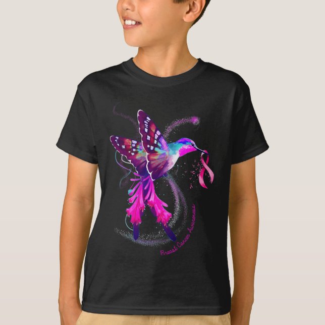 Camiseta Hummingbird Hold Cinta rosa Cáncer de Mama Awarene (Anverso)