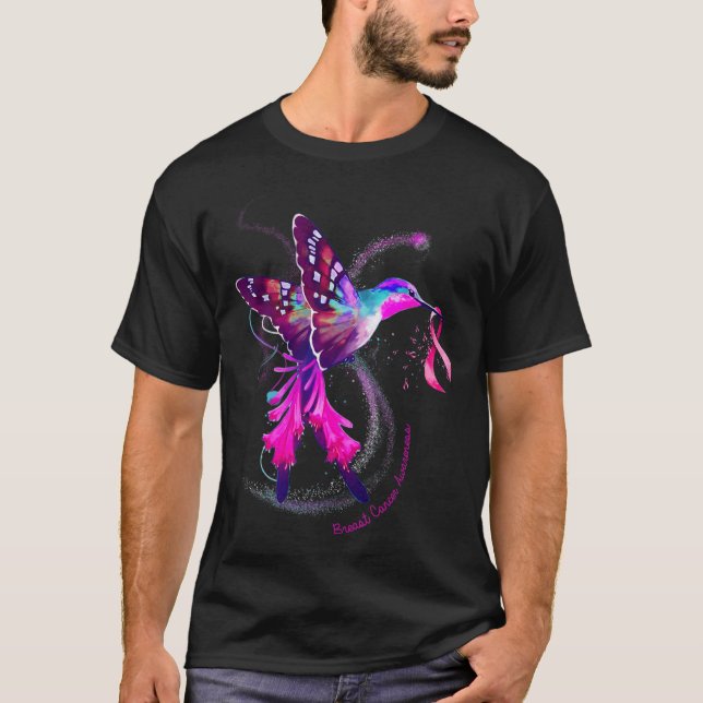 Camiseta Hummingbird Hold Cinta rosa Cáncer de Mama Awarene (Anverso)