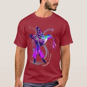 Camiseta Hummingbird Holding Purple Ribbon Fibromialgia