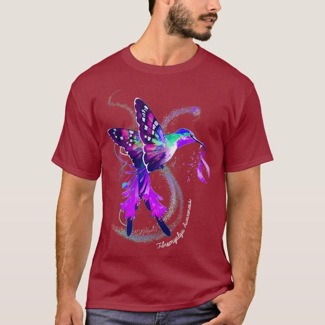 Camiseta Hummingbird Holding Purple Ribbon Fibromialgia (Anverso)