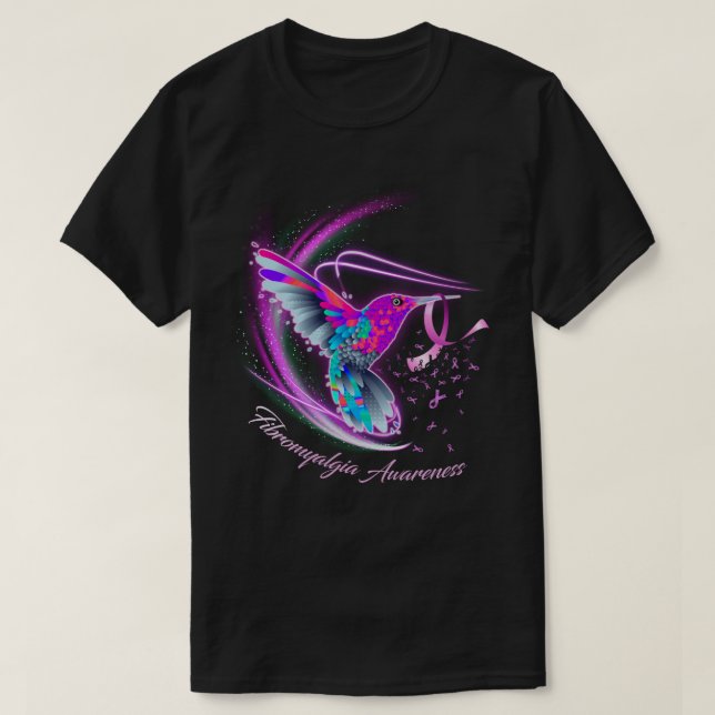 Camiseta Hummingbird Holding Purple Ribbon Fibromialgia Awa (Diseño del anverso)