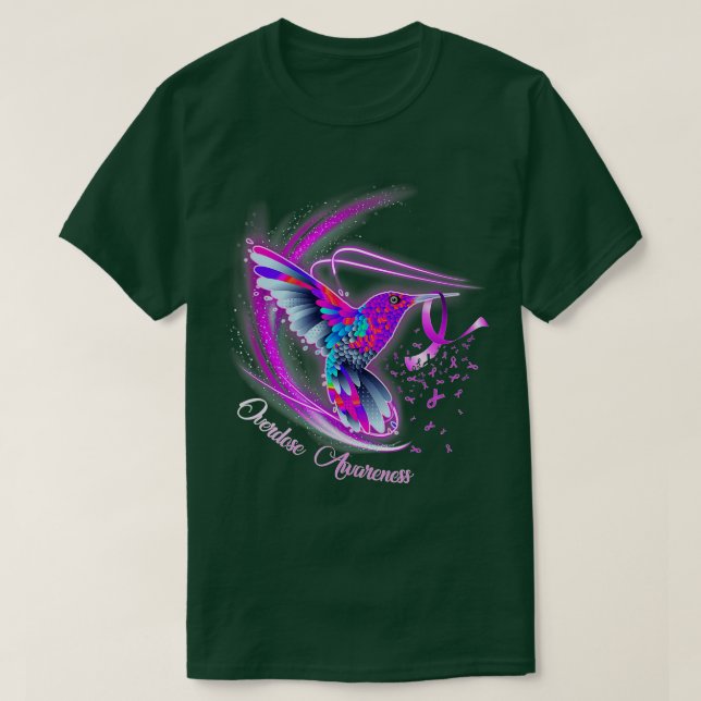 Camiseta Hummingbird Holding Purple Ribbon Sobredosis Aware (Diseño del anverso)