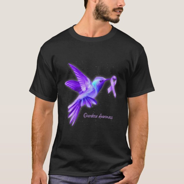 Camiseta Hummingbird Holding Purple Ribbon Sobredosis Aware (Anverso)